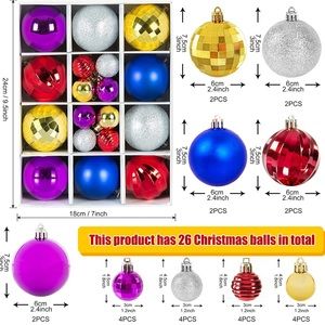 CHRISTMAS BALL ORNAMENTS FOR TREE SET OF 26